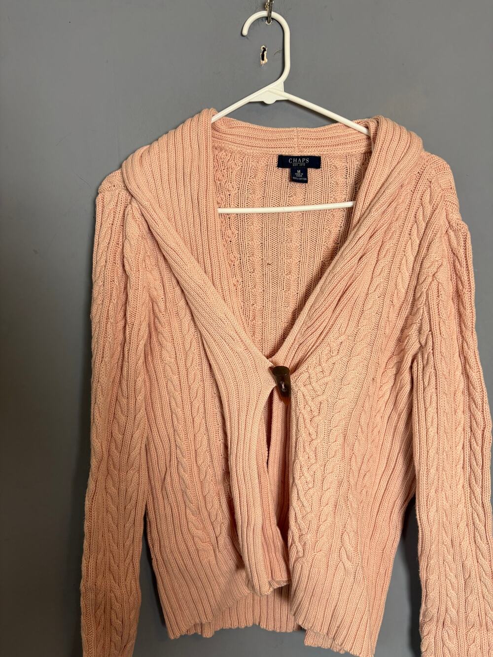 Chaps Ralph Lauren Peach Cable Knit Shawl Collar Toggle Cardigan Sweater WomensM
